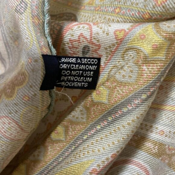 Auth ETRO - Khaki Pink Multi Wool Silk Scarf - Picture 5 of 7